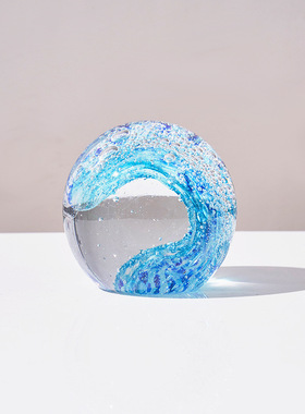 现代简约轻奢琉璃水晶摆件海洋海浪球工艺品桌面家居装饰手工