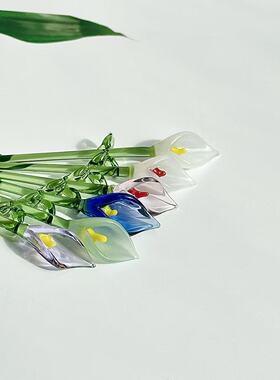 琉璃马蹄莲摆件手工玻璃小花桌面装饰品迷你创意家居饰品淄博工艺