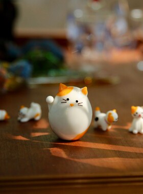 可爱手工琉璃猫迷你小摆件家居猫咪摆件 可爱三花猫
