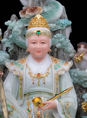 康盛汉白玉供奉摆件中式黑老太太
