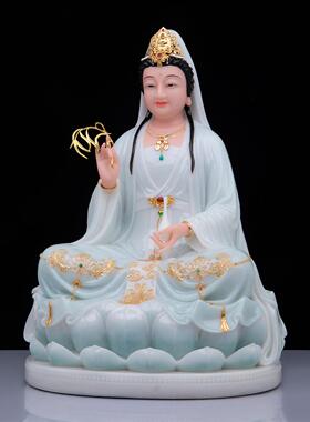 汉白玉彩绘慈航道人家用摆件