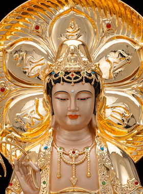 铜鎏金娑婆三圣佛像家用供奉摆件