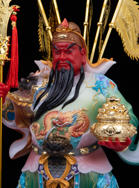 树脂汉白玉供奉摆件关公神像