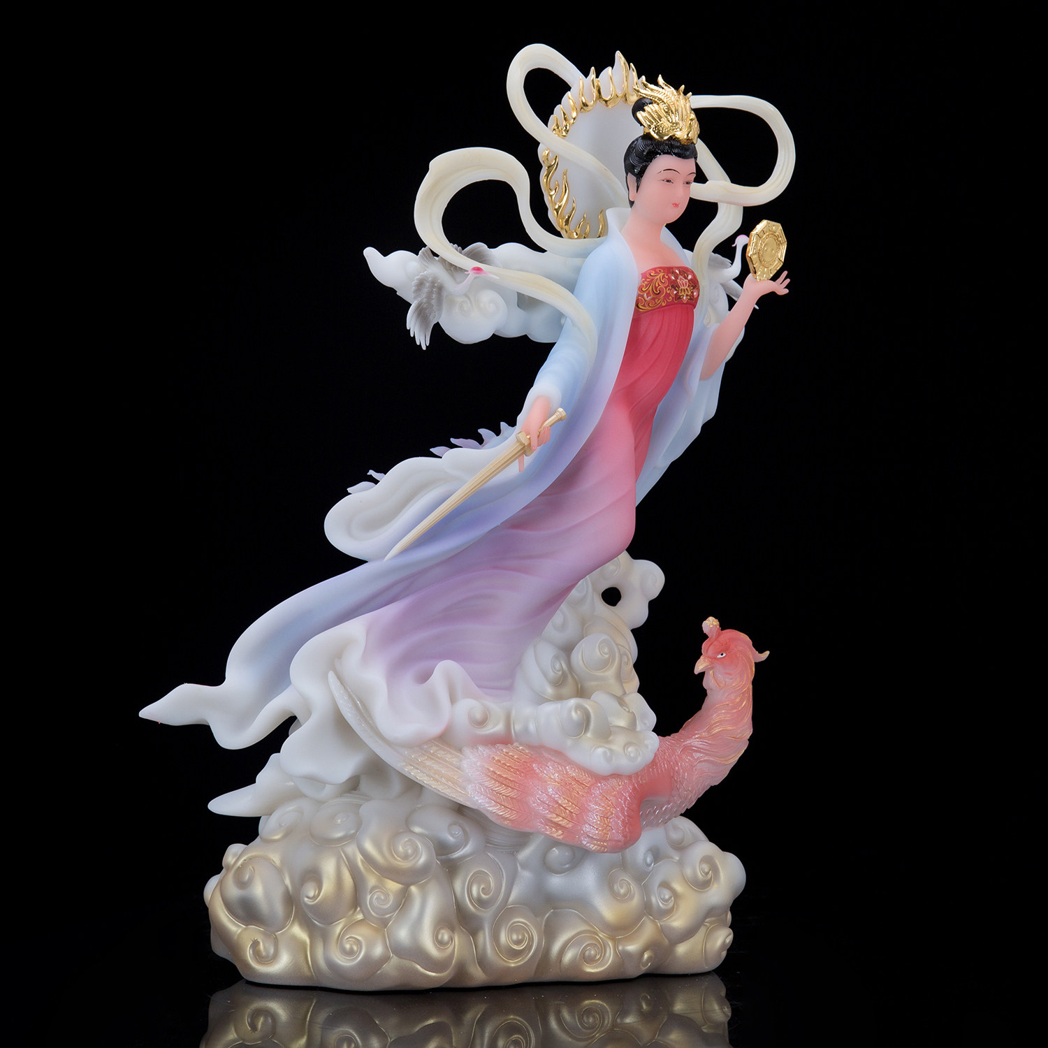 九天玄女神像汉白玉圣丰站九天玄女踏凤飞天玄女像家居摆件