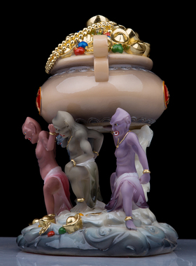 汉白玉家用五鬼神像摆件