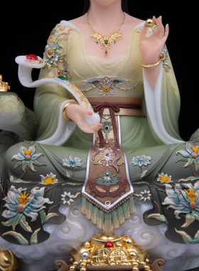康盛汉白玉供奉摆件蟒家娘娘神像