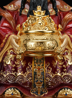 全黄铜彩绘文财神财神爷供奉摆件