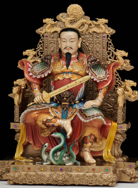 黄铜彩绘玄天上帝真武大帝铜像