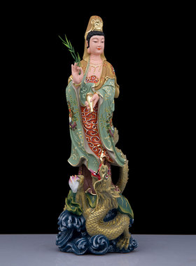 树脂站龙乘龙骑龙观音古彩摆件