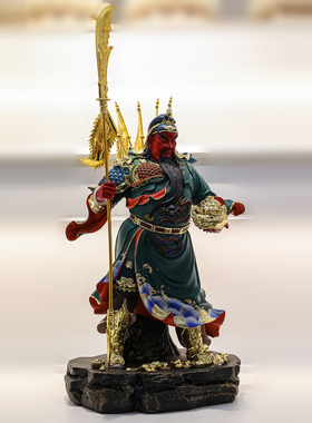 树脂彩绘关公武财神供奉摆件