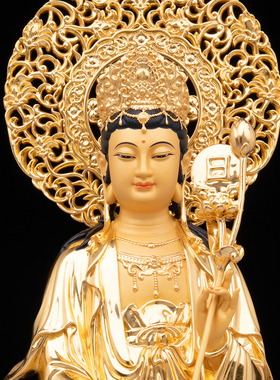 铜贴金东方三圣药师佛日月光菩萨