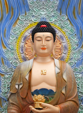 西方三圣铜像观音释迦牟尼佛摆件