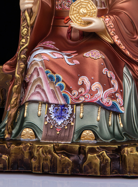 全铜彩绘无声老母神像家用摆件