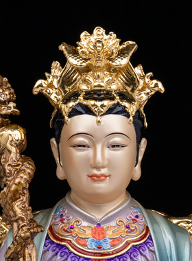 黄铜珐琅彩龙王龙母家用供奉摆件