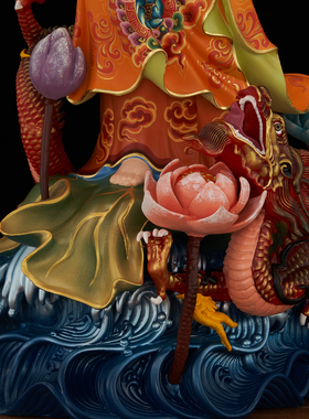 铜雕彩绘骑龙祥龙站龙观音佛像