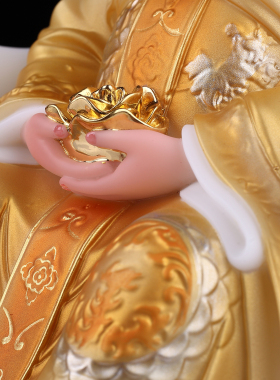 汉白玉彩绘家用金花银花教主娘娘