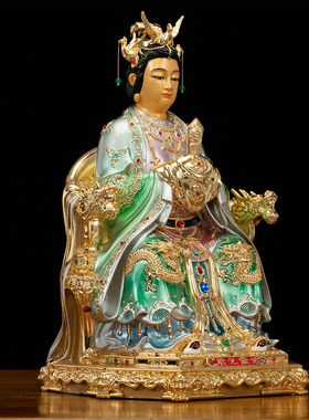 黄铜碧霞元君神像道家供奉摆件