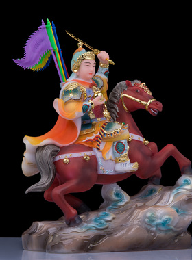 汉白玉报马仙将军像客厅桌面摆件