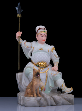 汉白玉彩绘家用二郎真君二郎神像