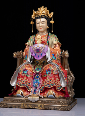 全铜彩绘贴金碧霞元君铜像摆件