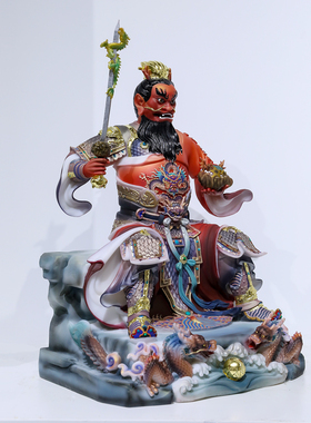 汉白玉彩绘龙王爷神像家用