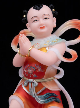 金童玉女神像汉白玉家用摆件