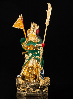 纯铜彩绘神像关圣帝招财摆件