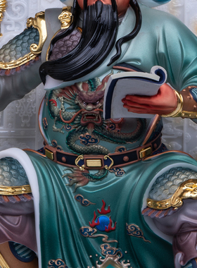 汉白玉彩绘关公武财神供奉摆件