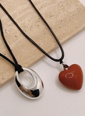 韩国ins博主同款项链酒红色黑色银色吊坠小众设计高级感新款配饰