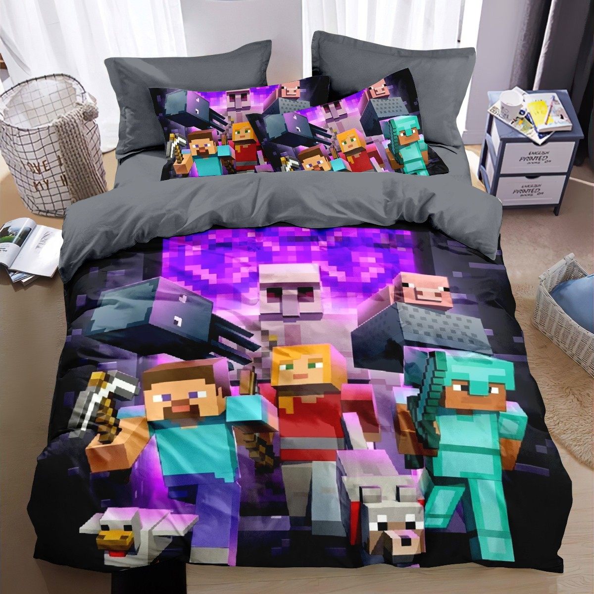我的世界全棉四件套纯棉被套床单儿童学生宿舍床上用品三件套床笠 - 图1