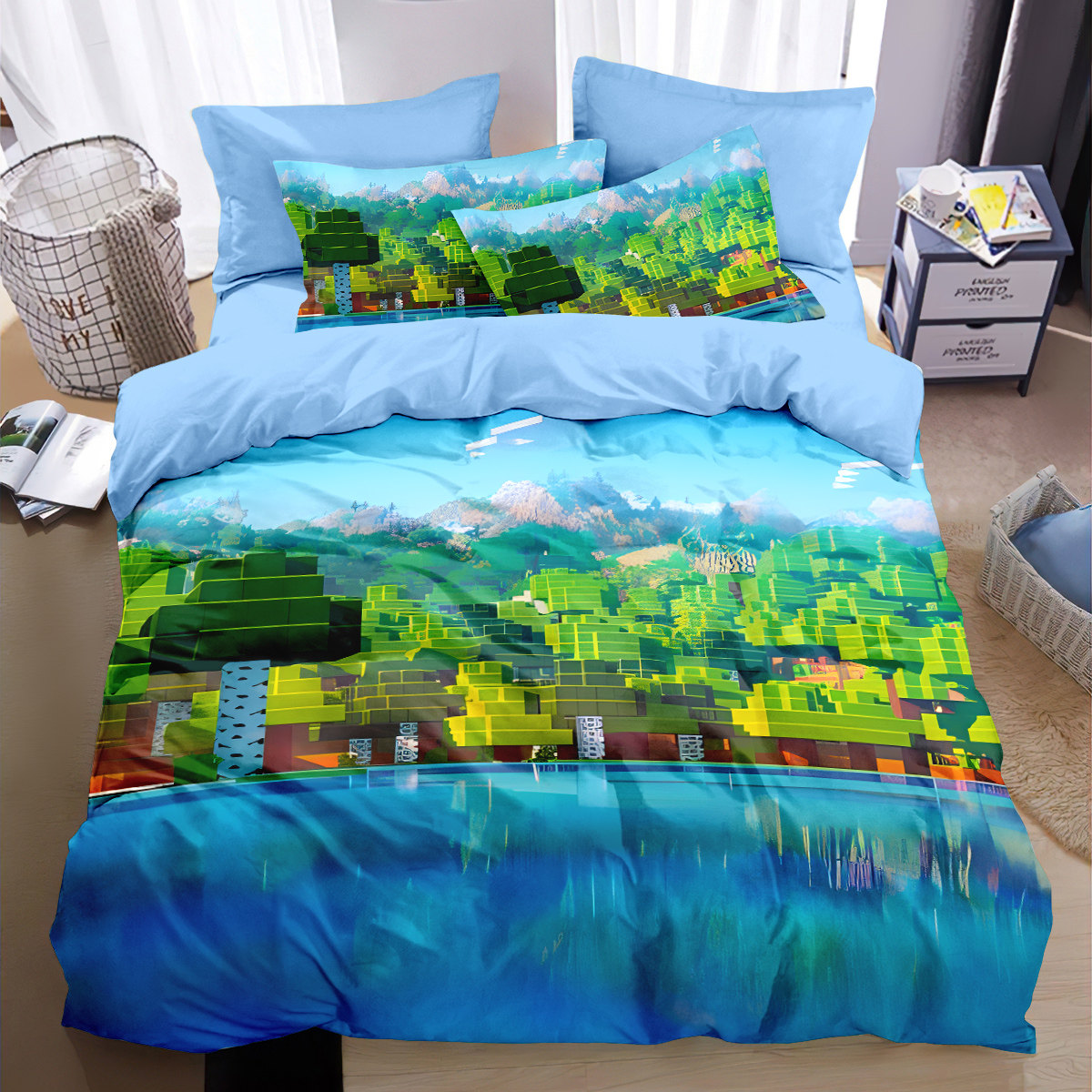 我的世界全棉四件套纯棉被套床单儿童学生宿舍床上用品三件套床笠 - 图0