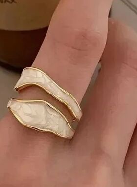 Adjustable Open Ring for Women - Elegant Enamel Irregular Ge