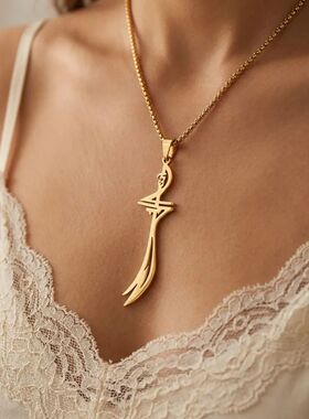 Stainless steel curved knife pendant necklace for men and wo