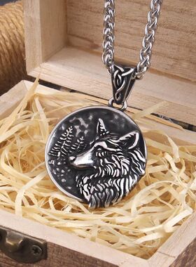 316L Stainless Steel Norse Mythology Fenrir Wolf Necklace Pe