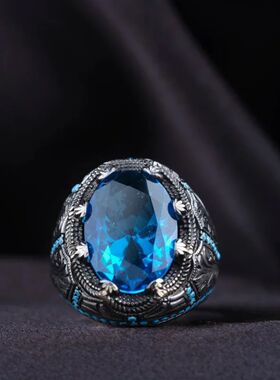 Retro Handmade Turkish Rings for Men Vintage Metal Silver Co