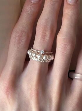 Fashion Three Layer Imitation Pearl Rings for Women Girls Ex
