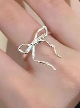 Romantic Bow Tie Ribbon Ring for Women, Silver Color Geometr