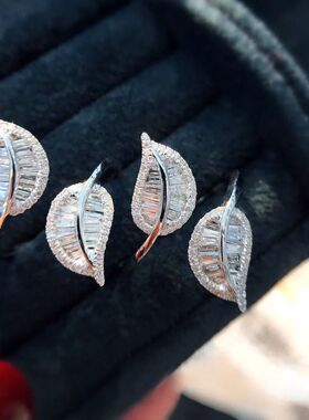 Cute Silver Color Leaf Adjustable Ring with Bling Zircon Sto