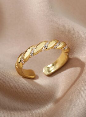Zircon Twisted Rings For Women Punk Stainless Steel Gold Col