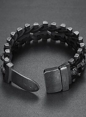 Men's Domineering Black Skull Braided Leather Bracelets 316L
