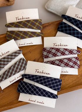 2025 New French Retro Plaid Fabric Hair Clips Large Edge Fas
