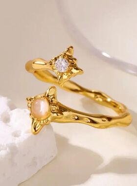 Zircon Flower Rings For Women Gold Color Double Flower Adjus