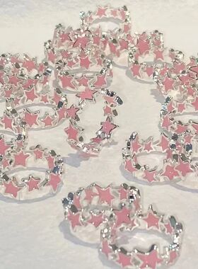 Y2k Irregular Pink Stars Rings Sweet Girls Cute Opening Adju