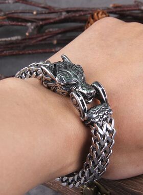 Never Fade Rock Viking Wolf Bracelet Men's Stainless Steel M