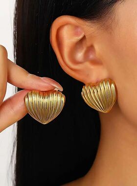Fashion Round Stainless Steel Metal Earrings for Women Gold-