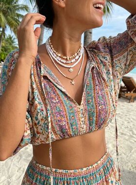4Pcs/Set Boho Starfish Conch Rice Beads Pendant Necklace for