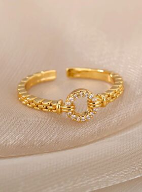Zircon Round Rings For Women Punk Rock Chain Round Open Adju