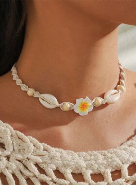 Bohemia Conch Beads Braided Necklaces For Women Pink Green C