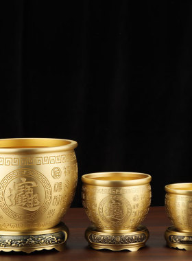 铜缸摆件黄铜米缸聚财聚宝盆百福缸客厅摆件家居小铜盆存钱灌