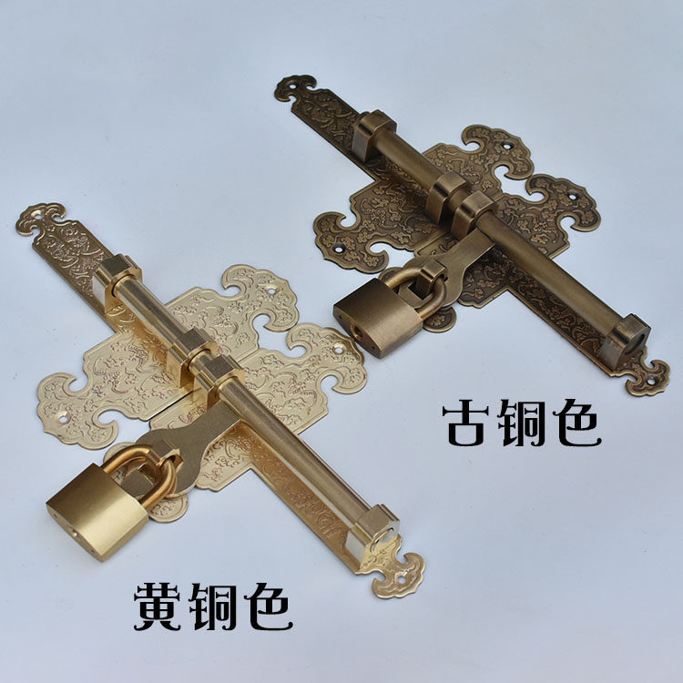 仿古纯铜门栓中式庭院花园大门插销老式全铜门扣门锁复古明装门闩_虎窝淘